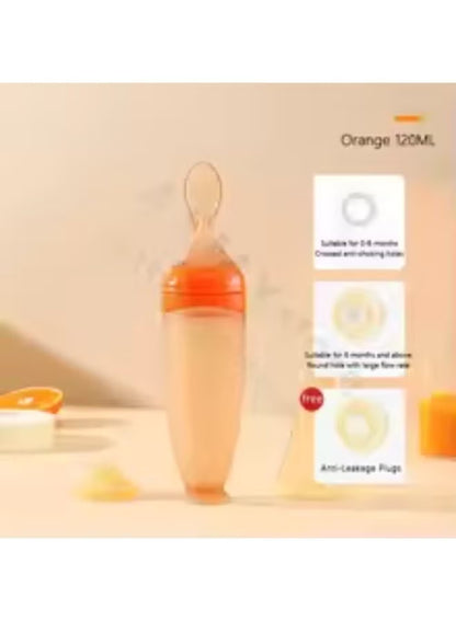 Silicone Baby Food Feeder Bottle with Spoon - 120ML BPA-Free  (Pack of 2)