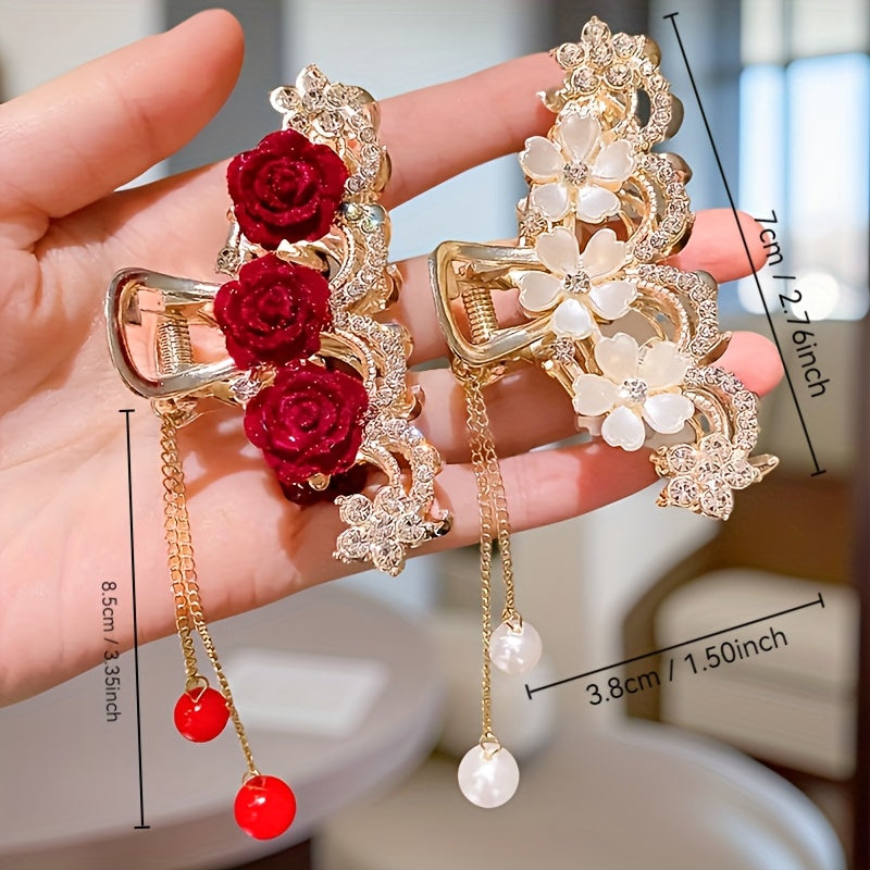 2pcs Elegant Flat Flower Rose Hair Clips