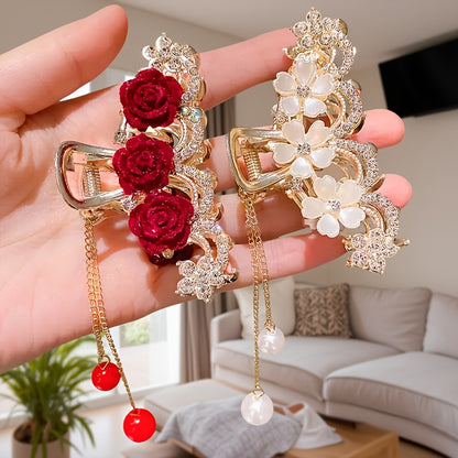 2pcs Elegant Flat Flower Rose Hair Clips