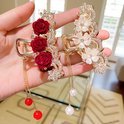 2pcs Elegant Flat Flower Rose Hair Clips