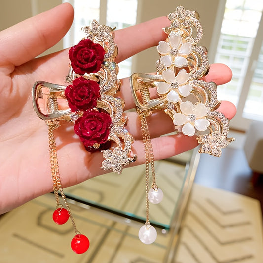 2pcs Elegant Flat Flower Rose Hair Clips
