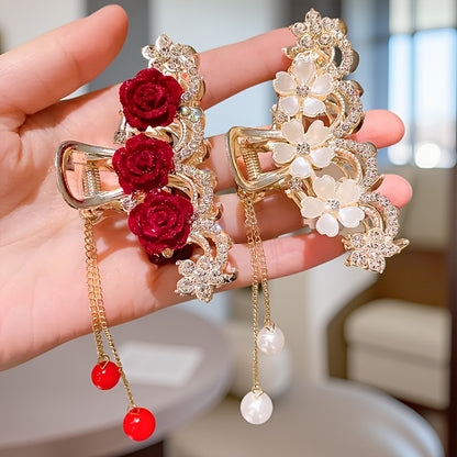 2pcs Elegant Flat Flower Rose Hair Clips