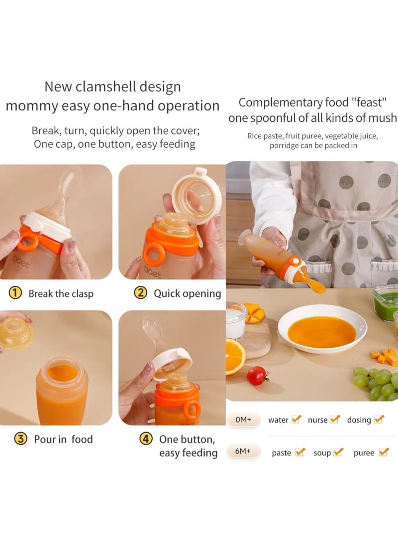 Silicone Baby Food Feeder Bottle with Spoon - 120ML BPA-Free  (Pack of 2)