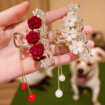 2pcs Elegant Flat Flower Rose Hair Clips