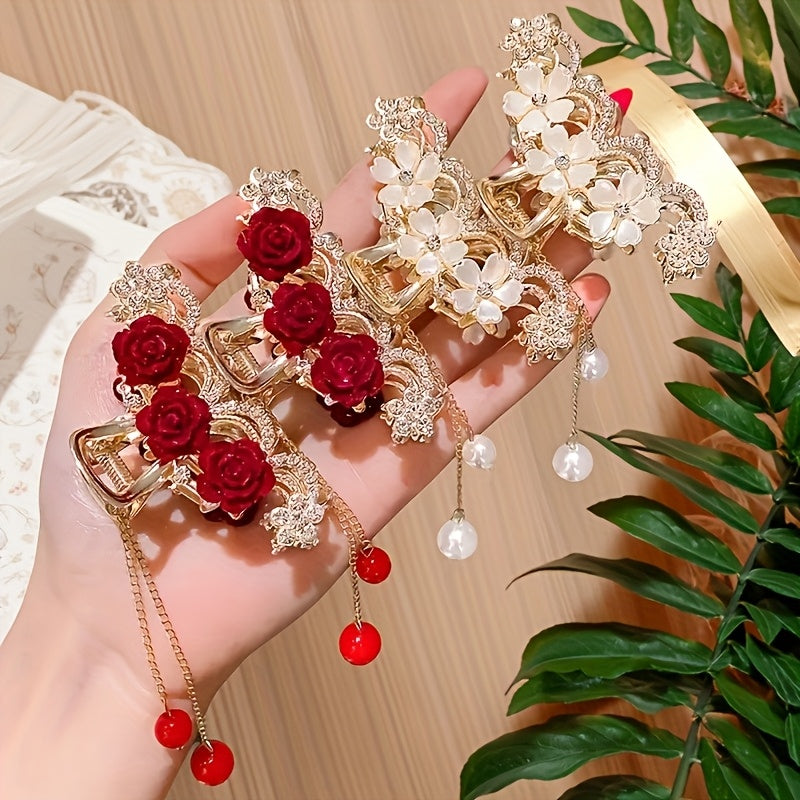 2pcs Elegant Flat Flower Rose Hair Clips