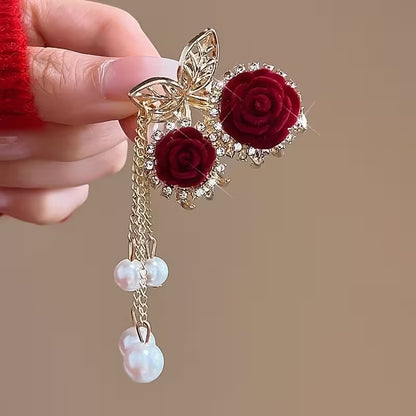 Rose Alloy Claw Clip Hair Tie 2pcs Set