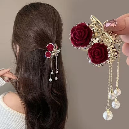 Rose Alloy Claw Clip Hair Tie 2pcs Set
